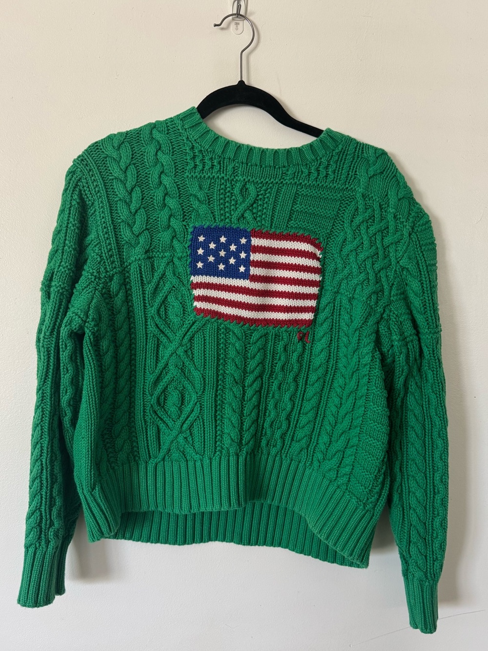 Polo Ralph Lauren Aran Flag Sweater Green Size Large - Picture 8 of 8